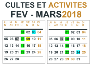 Culte et activités: Février 2018 - Mars 2018