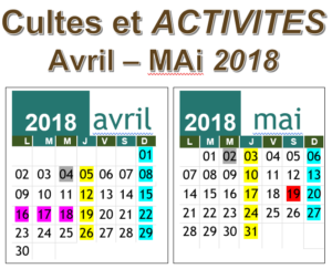 Culte et activités: Avril 2018